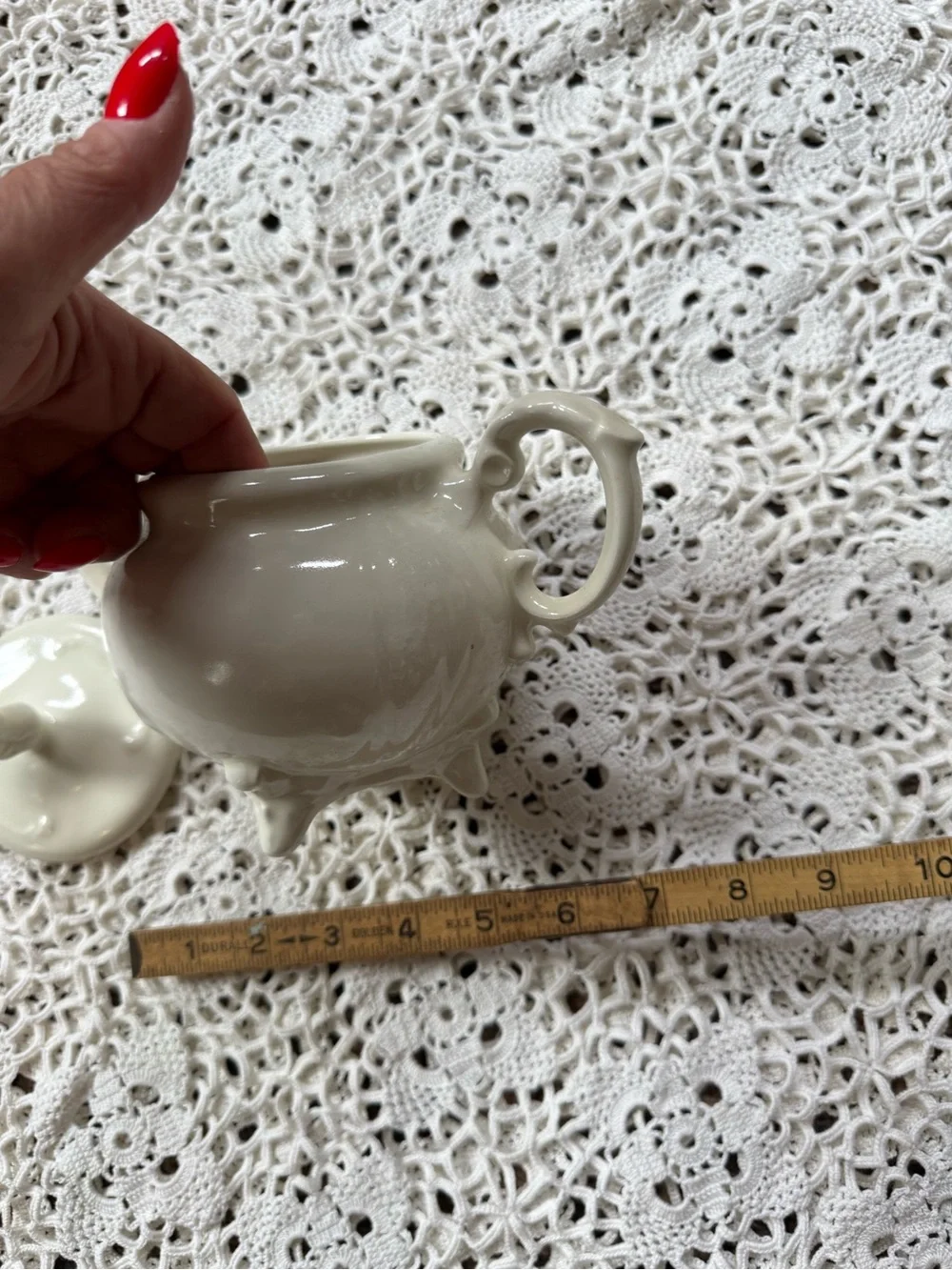 Vintage Cream Porcelain Sugar Bowl with Lid and Handles